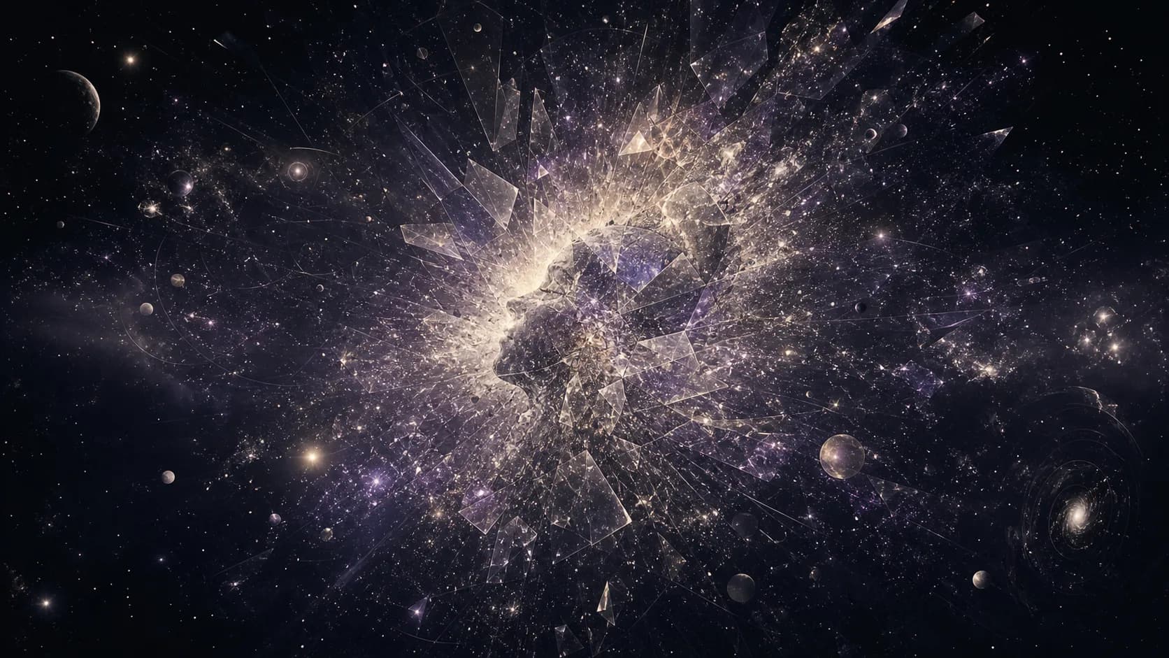 One abstract consciousness expanding into immeasurable luminous fragments.