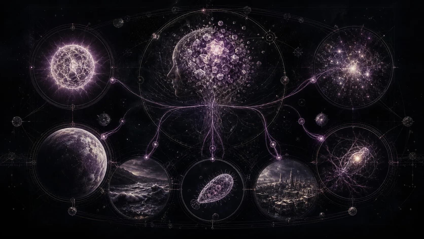 Fragments connected across stars, oceans, organisms, worlds, and civilizations.